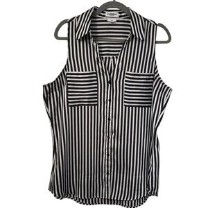Express Striped Sleeveless Portofino Button Down Top